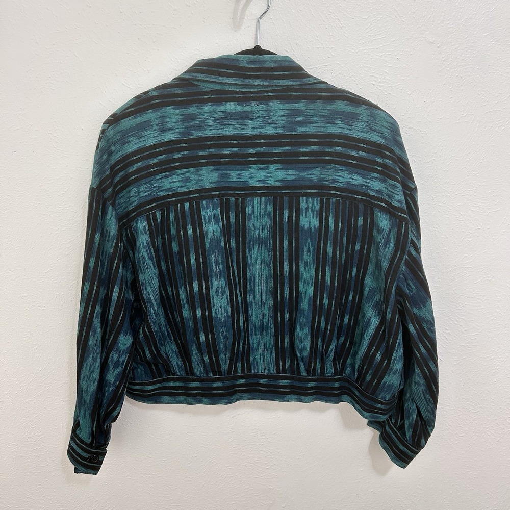 Vintage 80s Teal Blue Striped Cropped Jacket Size XL Colorful Western Southwest - Picture 5 of 10